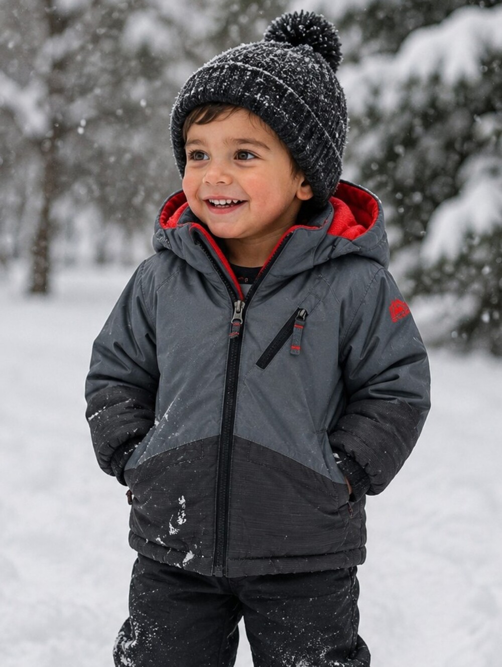 Snozu Kids Gray Puffer Jacket Hooded Fleece Lined Winter Coat 4T RN127805